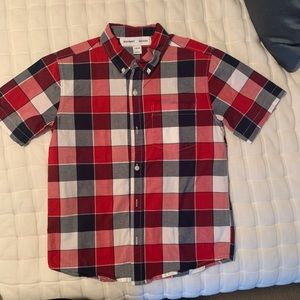 Old Navy boys sz L (10/12) red white blue plaid short-sleeve button down